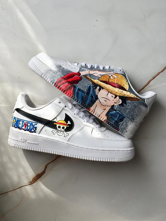 Custom Hand Painted AF1 Sneakers, One Piece Monkey D Luffy Shoes, Straw Hat Pirate Manga Art, Personalized Anime Gift Men Women