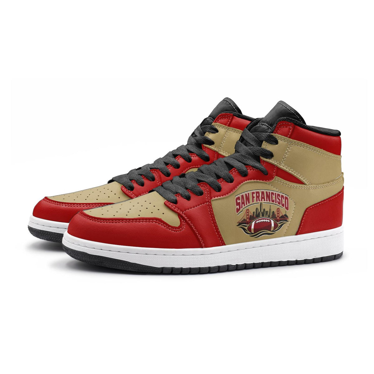 San Francisco Football High Top Sneakers, Red Gold Game Day Shoes, SF Bay Area Fan Gift, Unisex Custom High Tops Men Women