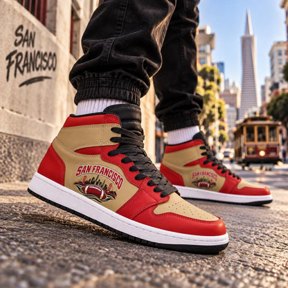 San Francisco Football High Top Sneakers, Red Gold Game Day Shoes, SF Bay Area Fan Gift, Unisex Custom High Tops Men Women