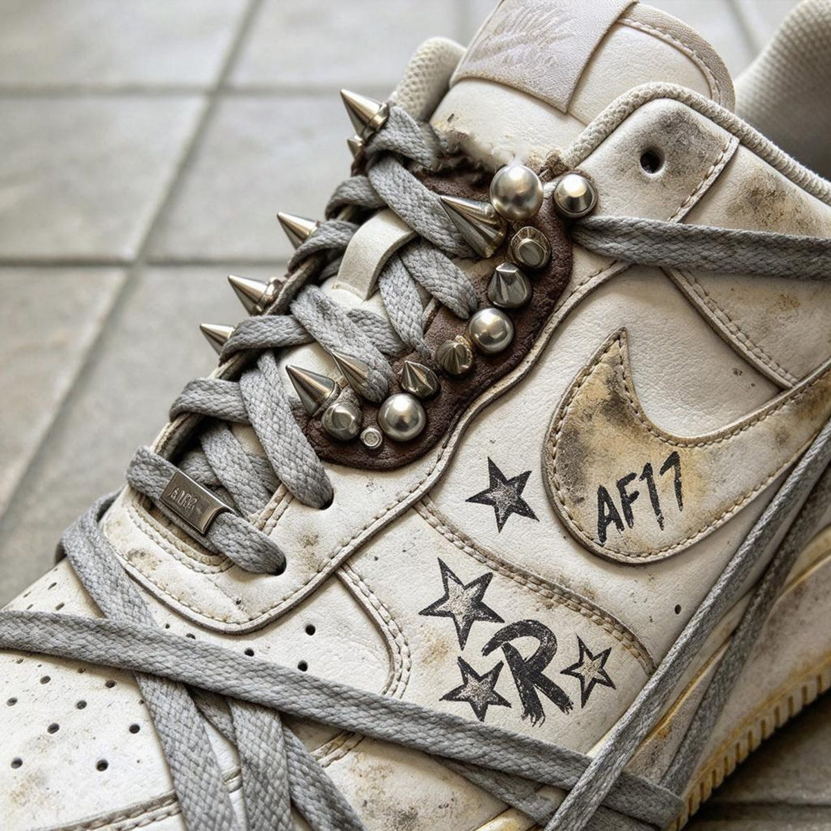 Custom Air Force 1 Shoes, Spiked Distressed AF1, Hand Decorated Sneakers Gift For Birthday Holiday Graduation