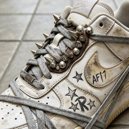 Custom Air Force 1 Shoes, Spiked Distressed AF1, Hand Decorated Sneakers Gift For Birthday Holiday Graduation