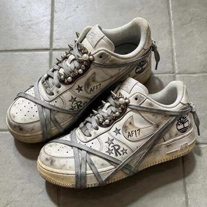 Custom Air Force 1 Shoes, Spiked Distressed AF1, Hand Decorated Sneakers Gift For Birthday Holiday Graduation