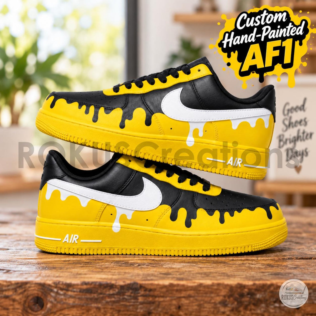 Custom Hand Painted AF1, Yellow Black Drip Sneakers, Bold Streetwear Shoes, Personalized Gift for Him Her