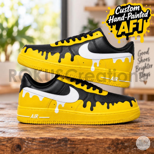 Custom Hand Painted AF1, Yellow Black Drip Sneakers, Bold Streetwear Shoes, Personalized Gift for Him Her