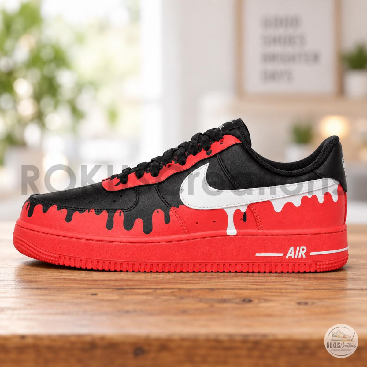 Custom Hand Painted AF1, Red Black Drip Sneakers, Bold Streetwear Shoes, Personalized Gift for Him Her