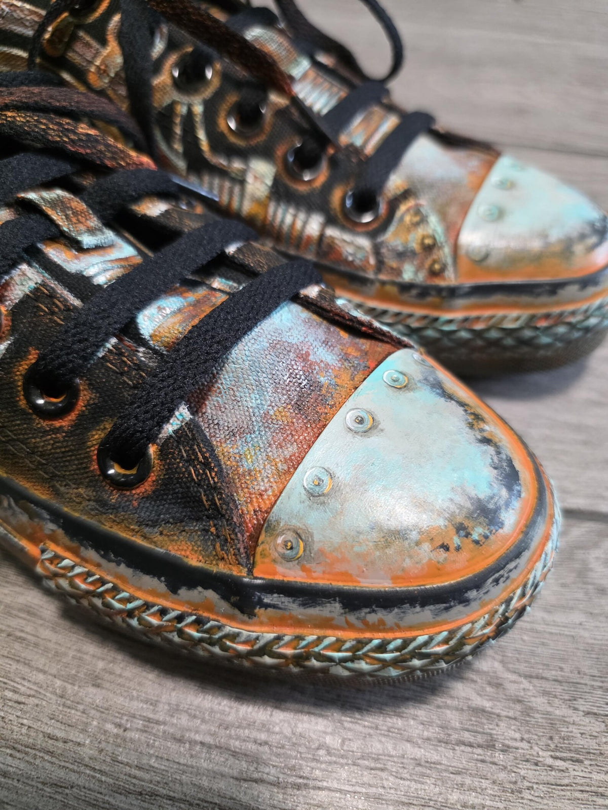 Sneakers, Custom Painted Steampunk Sneakers, Cyberpunk Canvas Shoes, Wearable Art Shoes, Size EU 39 / US Women 8.5 / Men 7 / Teens (25 cm)