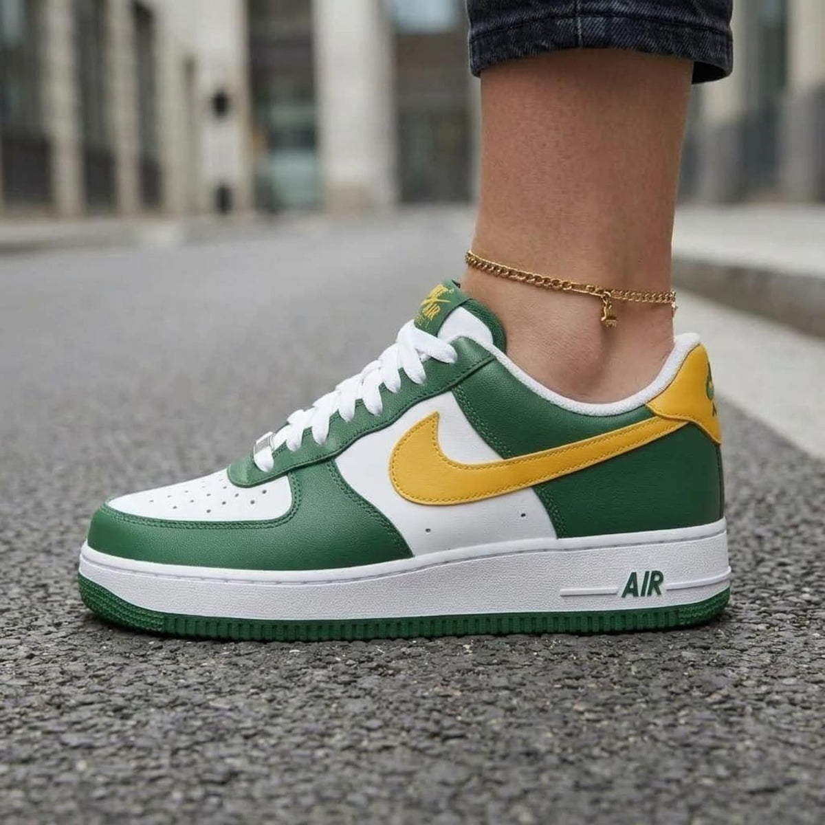 Green Gold Sports Custom Air Force One, Game Day Kicks, Footwear