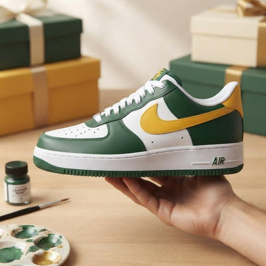 Green Gold Sports Custom Air Force One, Game Day Kicks, Footwear