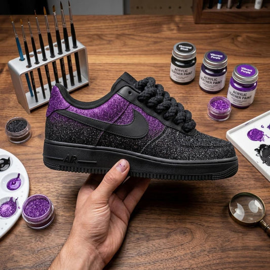 Purple Glitter Custom AF1, Hand Painted Sparkle Sneakers, Custom Streetwear Shoes