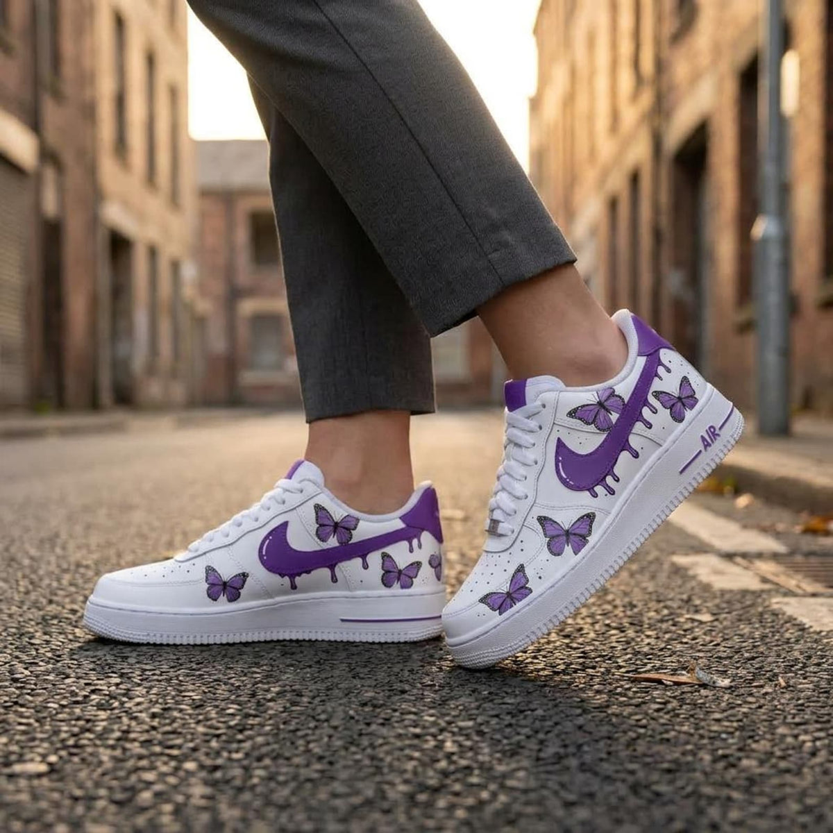 Custom Painted Shoes, Purple Drip AF1 Kicks, Handcrafted Streetwear Footwear