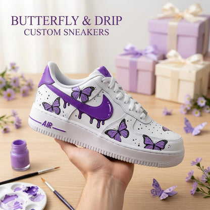 Custom Painted Shoes, Purple Drip AF1 Kicks, Handcrafted Streetwear Footwear