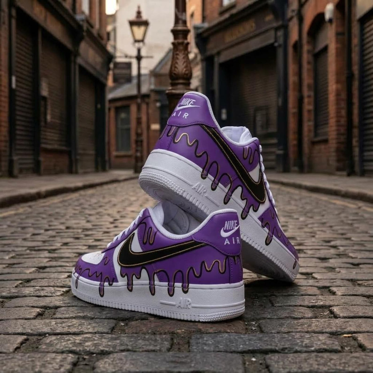 Custom Painted Shoes, Purple Drip AF1 Kicks, Handcrafted Streetwear
