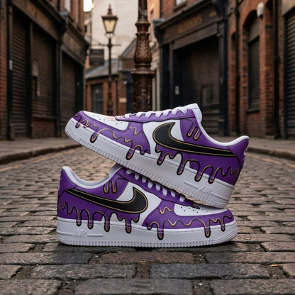 Custom Painted Shoes, Purple Drip AF1 Kicks, Handcrafted Streetwear