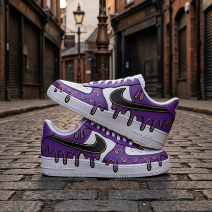 Custom Painted Shoes, Purple Drip AF1 Kicks, Handcrafted Streetwear