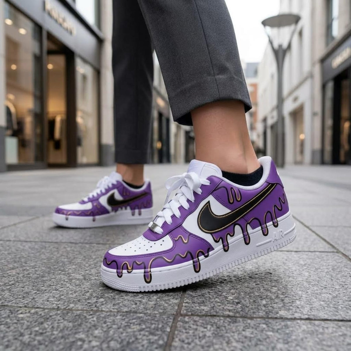 Custom Painted Shoes, Purple Drip AF1 Kicks, Handcrafted Streetwear