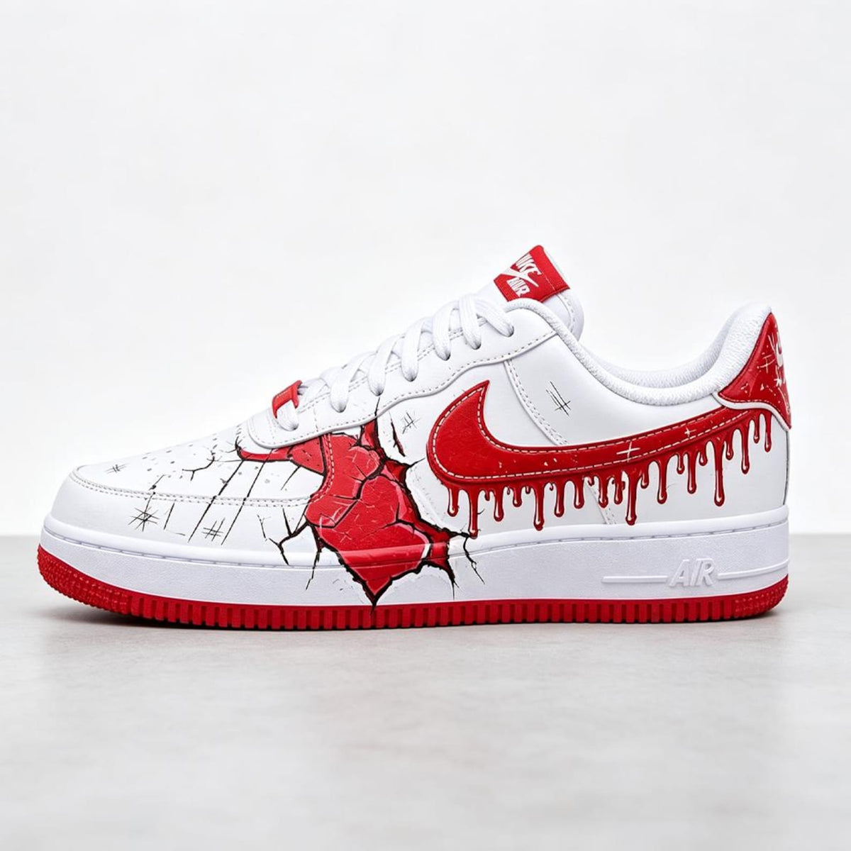 Custom Air Force 1, Red Drip Cracked Sneakers, Hand Painted AF1, Streetwear Gift, Personalized Shoes
