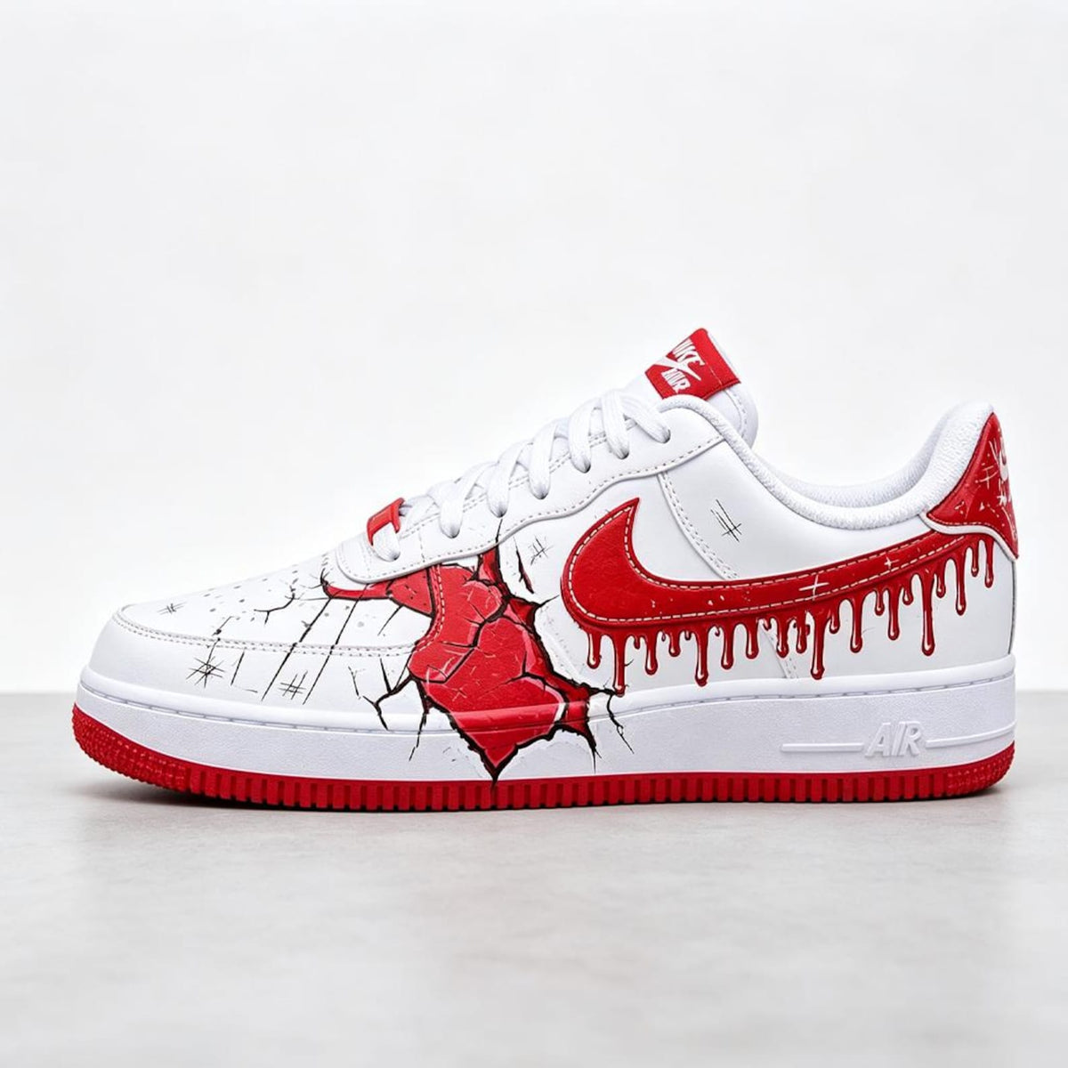 Custom Air Force 1, Red Drip Cracked Sneakers, Hand Painted AF1, Streetwear Gift, Personalized Shoes