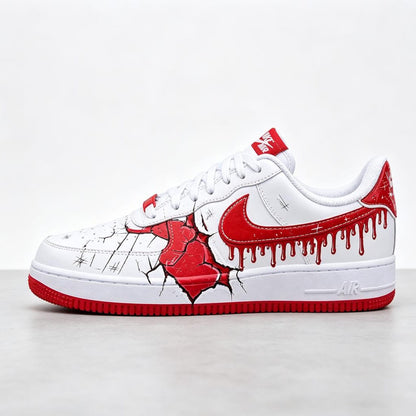 Custom Air Force 1, Red Drip Cracked Sneakers, Hand Painted AF1, Streetwear Gift, Personalized Shoes