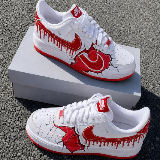 Custom Air Force 1, Red Drip Cracked Sneakers, Hand Painted AF1, Streetwear Gift, Personalized Shoes