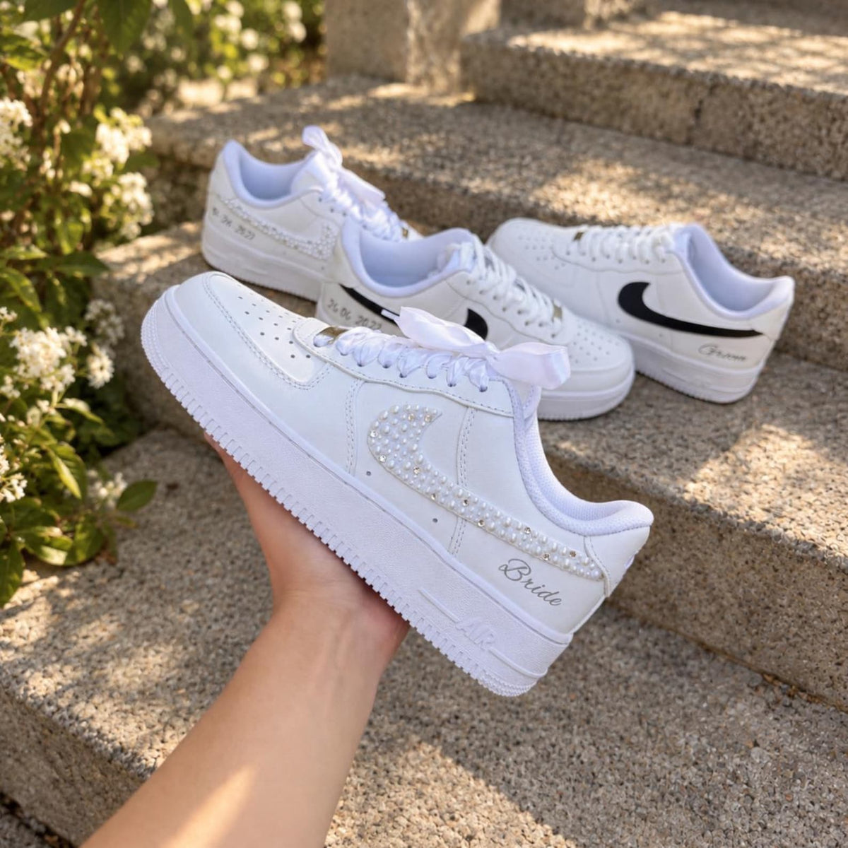 Bride & Groom Wedding Sneakers, Personalized Matching Couple Shoes