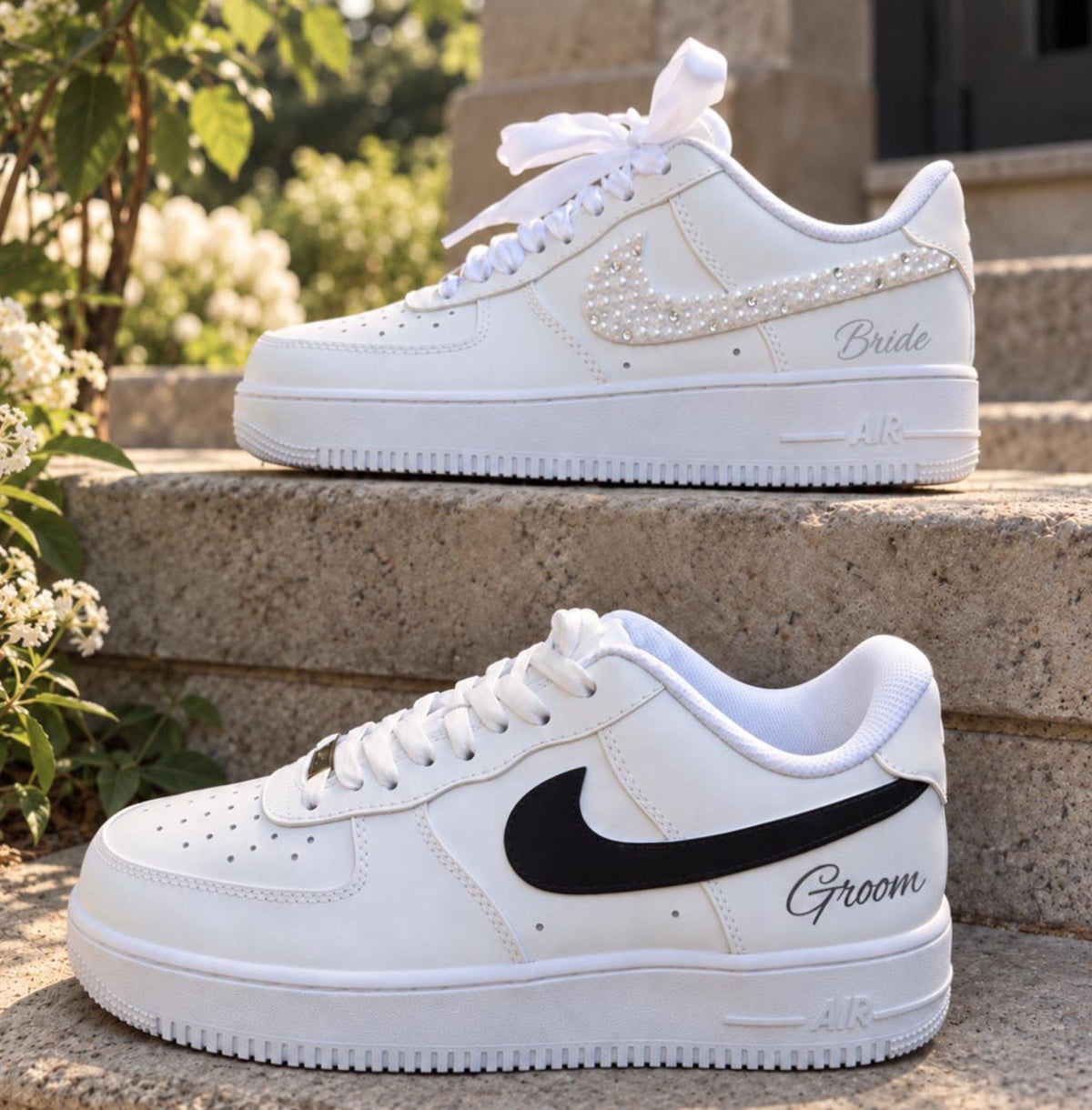 Bride & Groom Wedding Sneakers, Personalized Matching Couple Shoes