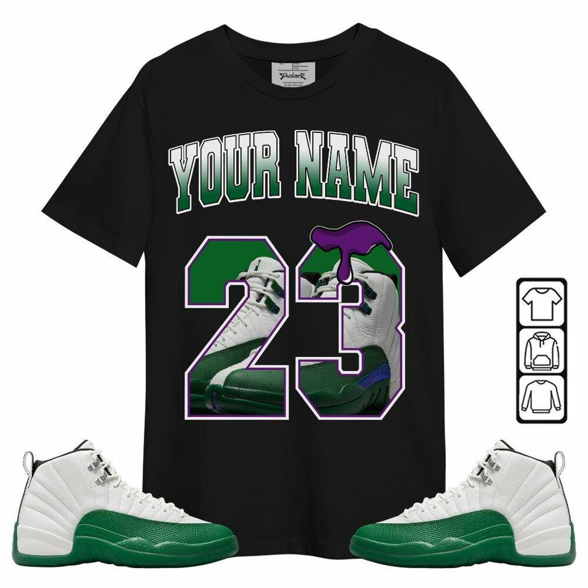Custom Name Number 23 Drip Shoes Sneaker Shirt Green to Match Jordan 12 Bucks 2026 T Shirt , Jordan 12 Bucks Matching Sneaker