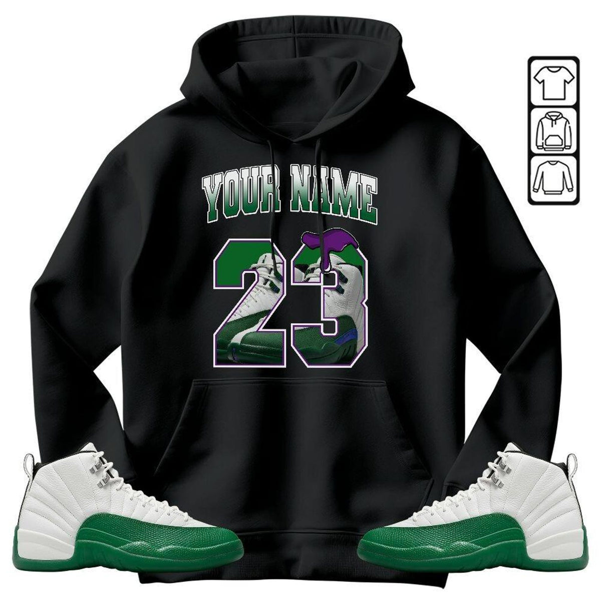 Custom Name Number 23 Drip Shoes Sneaker Shirt Green to Match Jordan 12 Bucks 2026 T Shirt , Jordan 12 Bucks Matching Sneaker