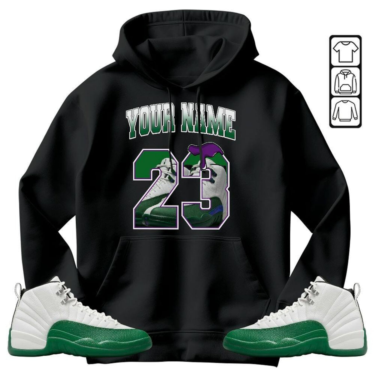 Custom Name Number 23 Drip Shoes Sneaker Shirt Green to Match Jordan 12 Bucks 2026 T Shirt , Jordan 12 Bucks Matching Sneaker