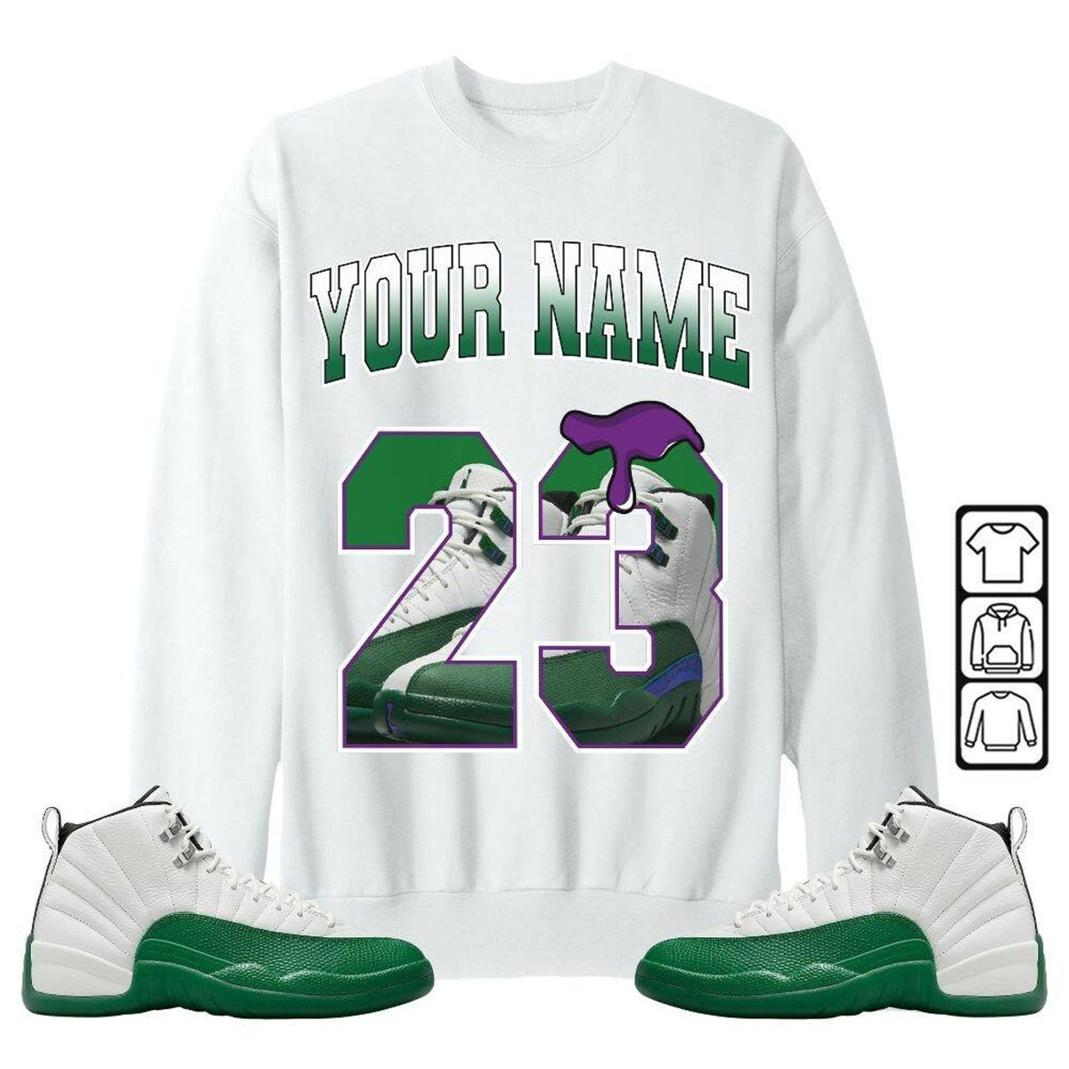 Custom Name Number 23 Drip Shoes Sneaker Shirt Green to Match Jordan 12 Bucks 2026 T Shirt , Jordan 12 Bucks Matching Sneaker