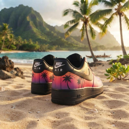 Gradient Sunset Custom AF1, Hand Painted Palm Tree Sneakers, Summer Shoes