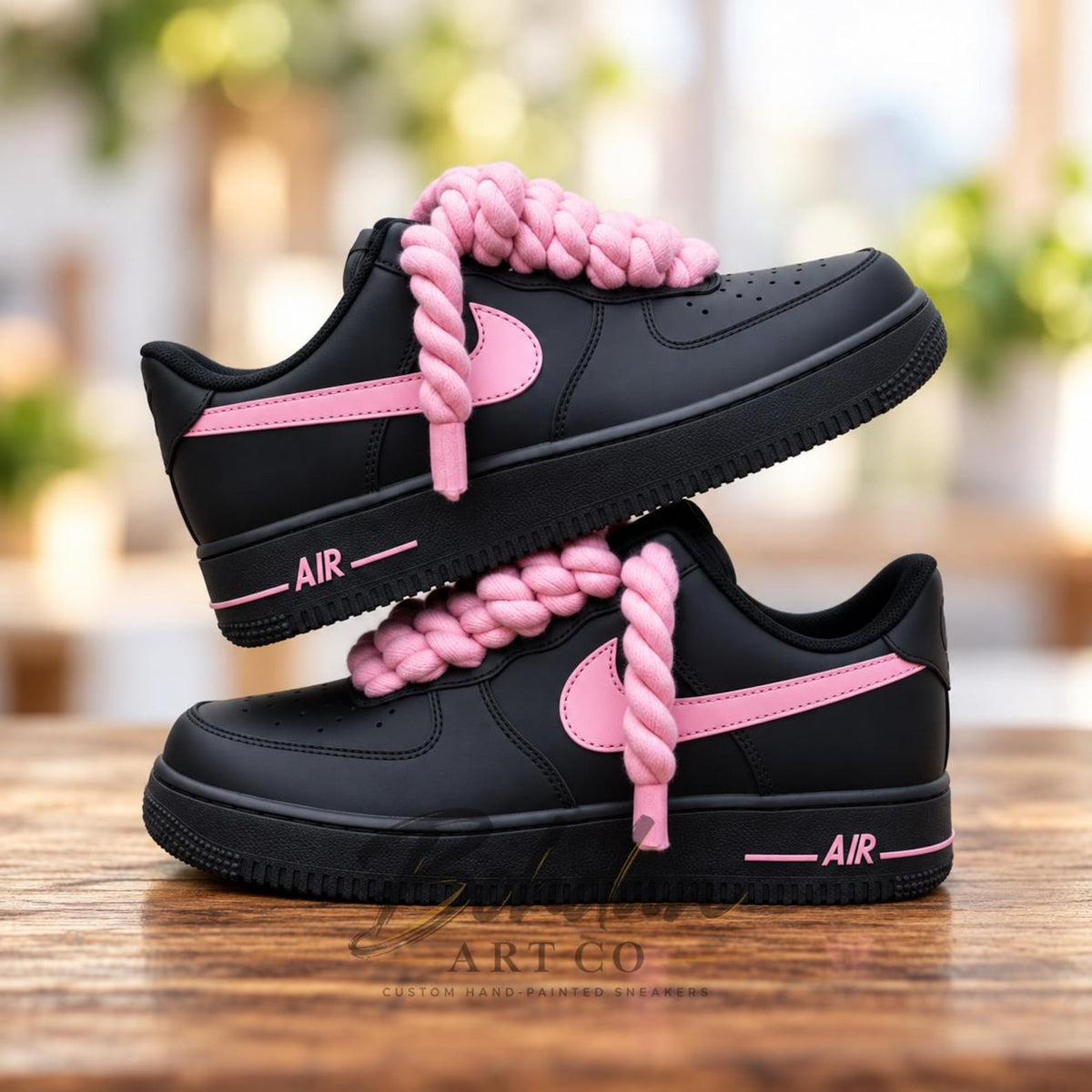 Hand Painted AF1 Pink Drip Shoes, Custom Air Force 1 Sneakers, Black Pink Streetwear Kicks, Chunky Lace Custom Sneaker Gift for Her