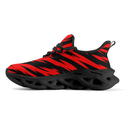 Red Black Tiger Stripe Sneakers, School Spirit Shoes, Team Color Athletic Shoes, Game Day Sneakers, Red Black Sports Fan Shoes