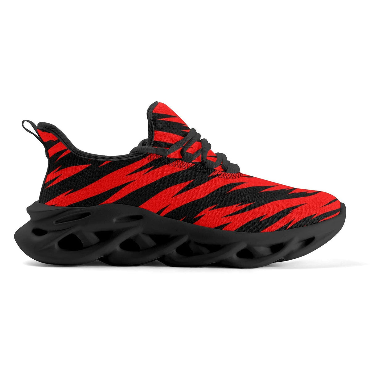 Red Black Tiger Stripe Sneakers, School Spirit Shoes, Team Color Athletic Shoes, Game Day Sneakers, Red Black Sports Fan Shoes