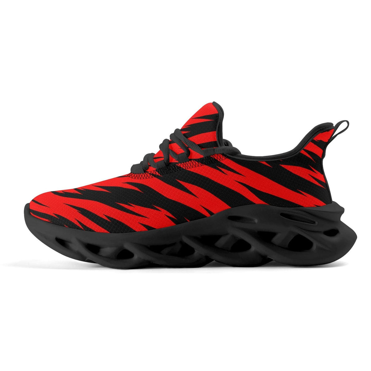 Red Black Tiger Stripe Sneakers, School Spirit Shoes, Team Color Athletic Shoes, Game Day Sneakers, Red Black Sports Fan Shoes