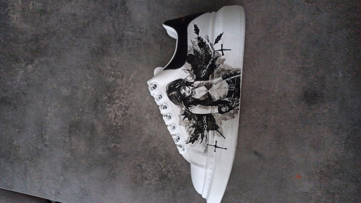 Custom Hand-Painted Sneakers: Gothic Cross Chains Dark Art