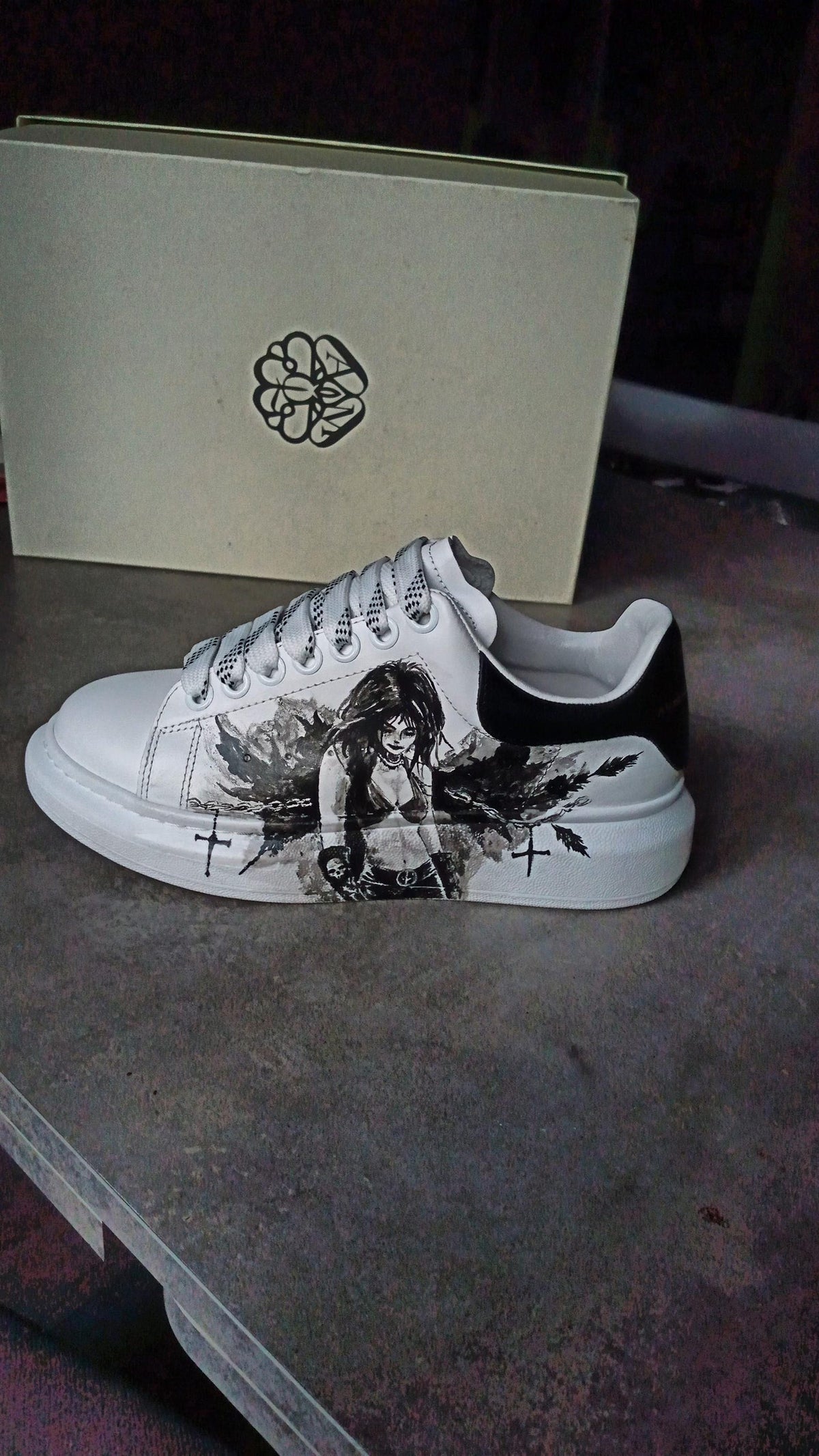 Custom Hand-Painted Sneakers: Gothic Cross Chains Dark Art