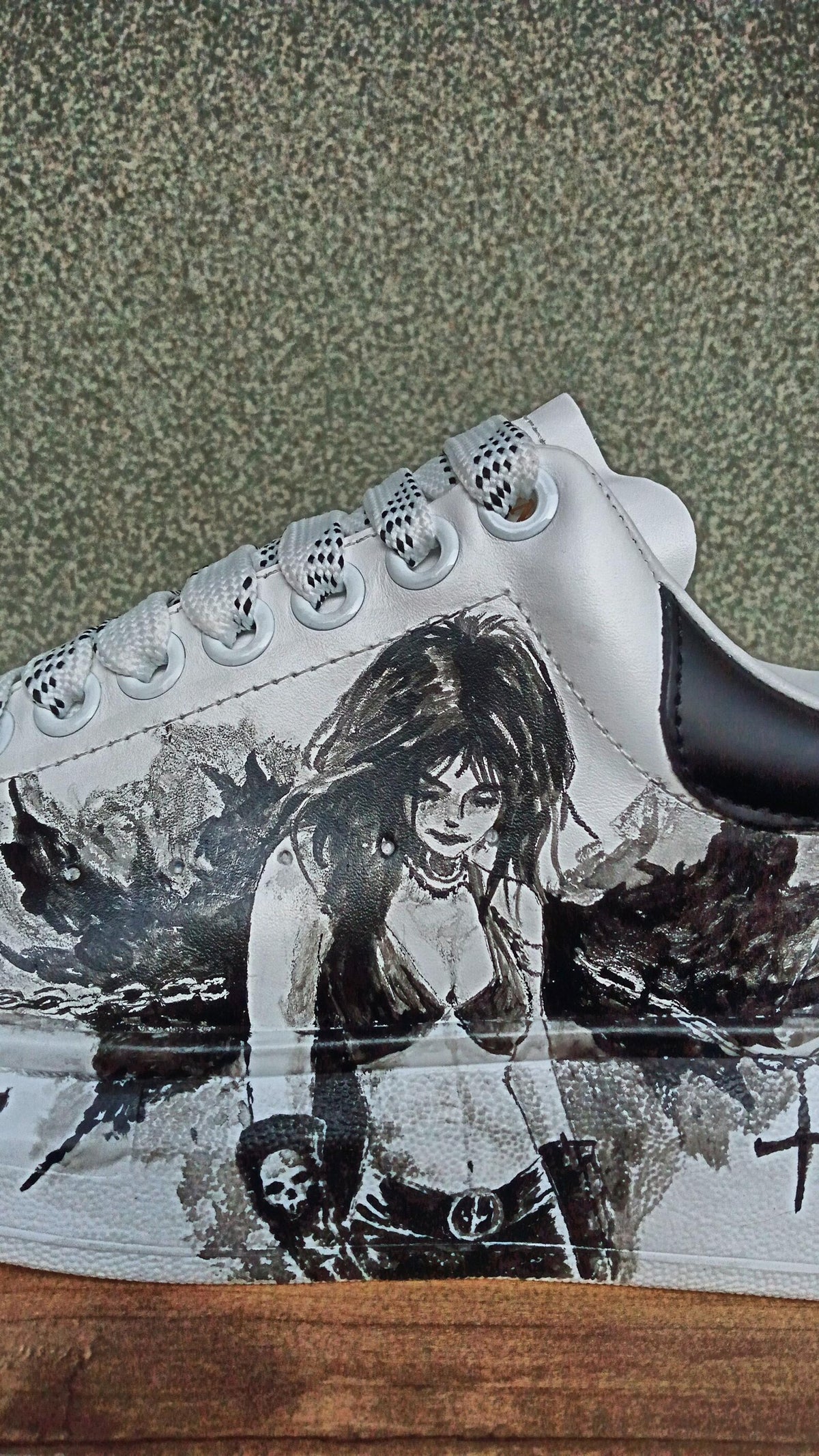 Custom Hand-Painted Sneakers: Gothic Cross Chains Dark Art