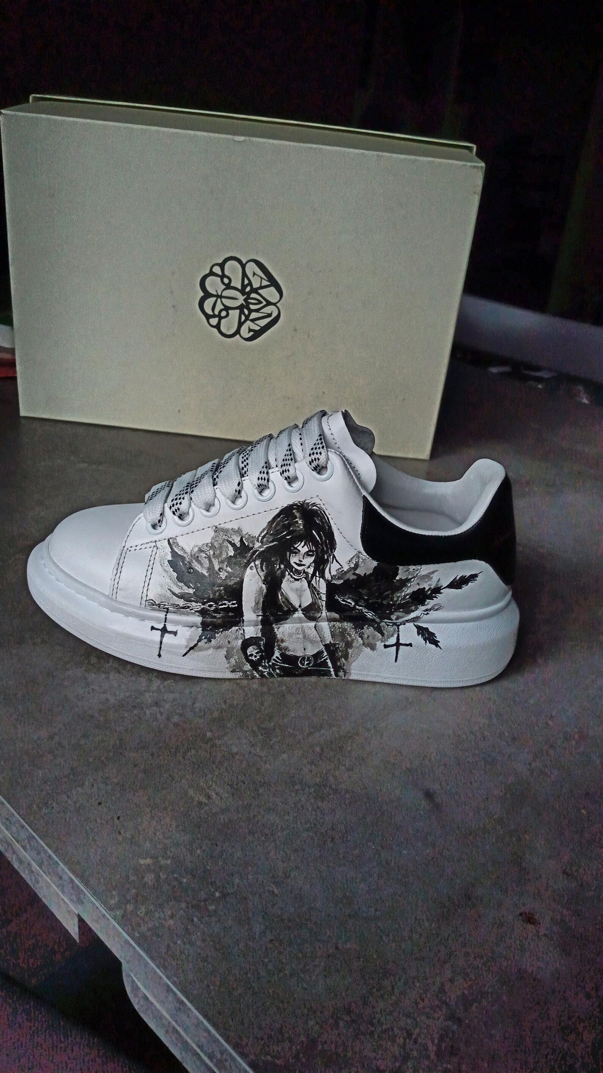 Custom Hand-Painted Sneakers: Gothic Cross Chains Dark Art