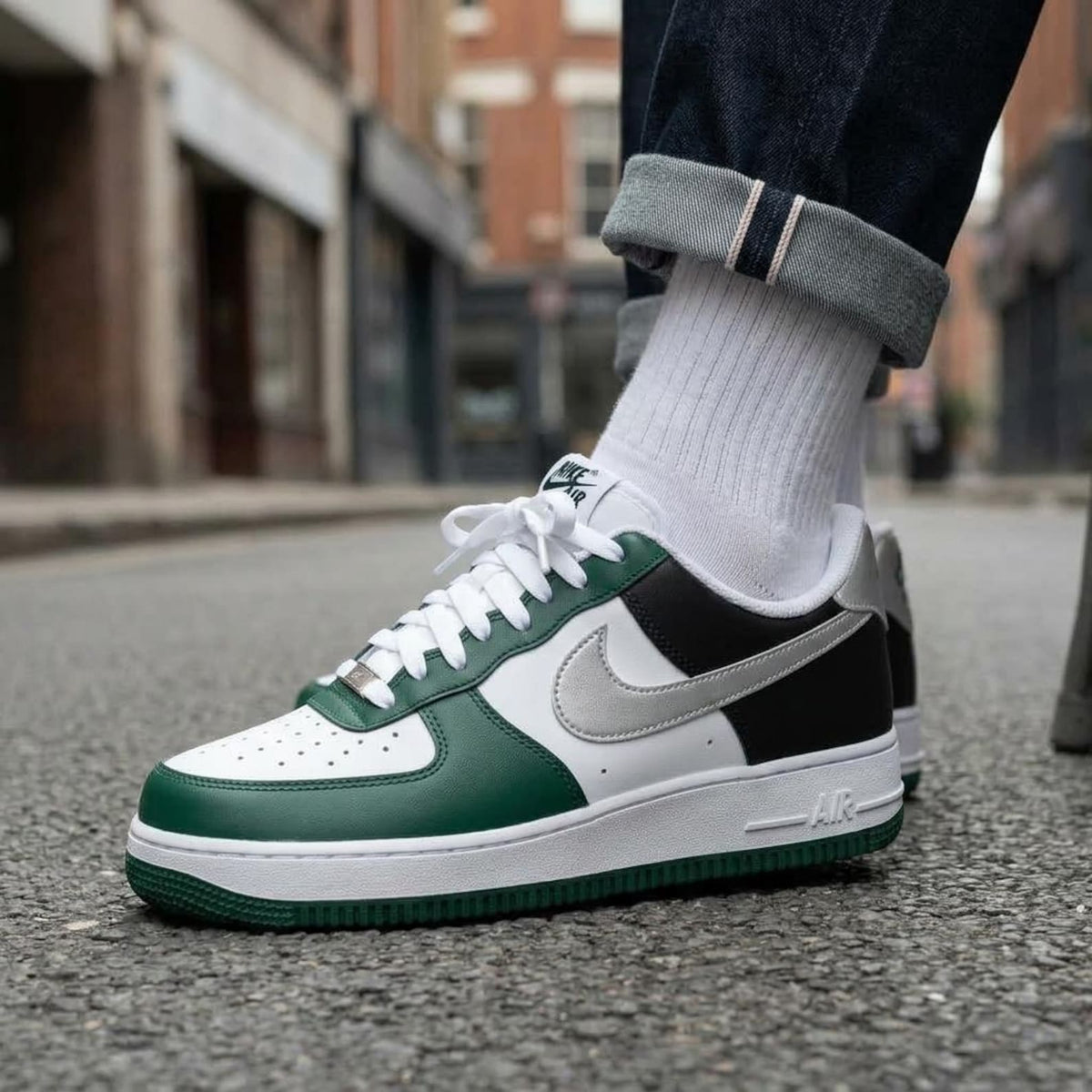 Green Black Sports Custom Air Force One, Handcrafted Kicks, Footwear