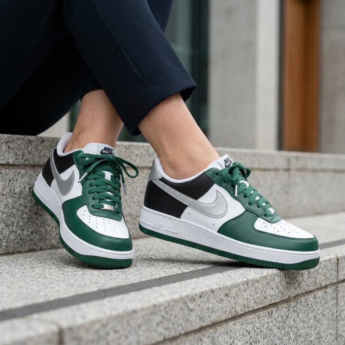 Green Black Sports Custom Air Force One, Handcrafted Kicks, Footwear