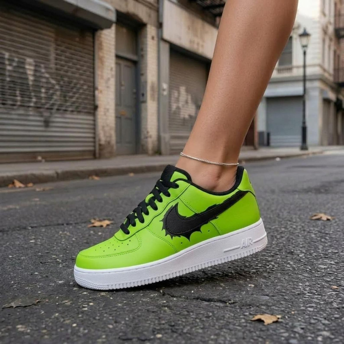 Holiday Custom Air Force One, Christmas Green Black Kicks, Handcrafted Footwear