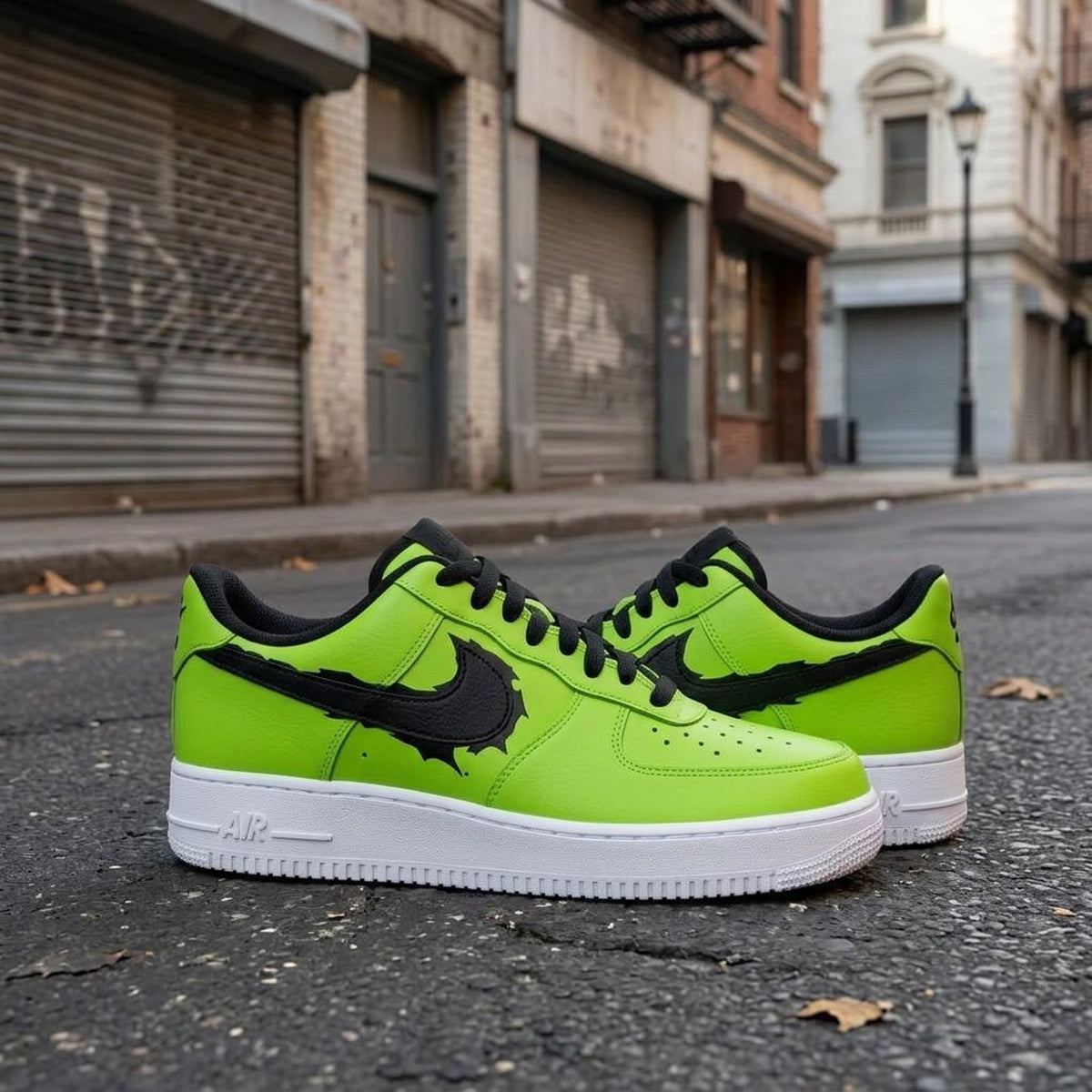 Holiday Custom Air Force One, Christmas Green Black Kicks, Handcrafted Footwear