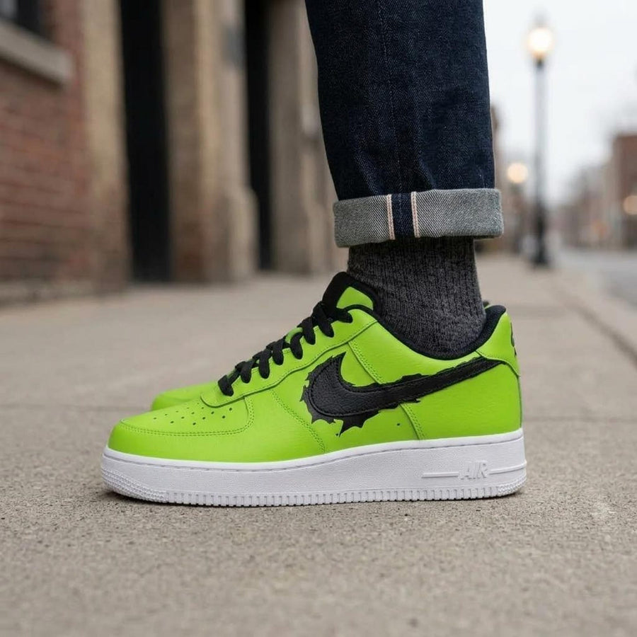 Holiday Custom Air Force One, Christmas Green Black Kicks, Handcrafted Footwear