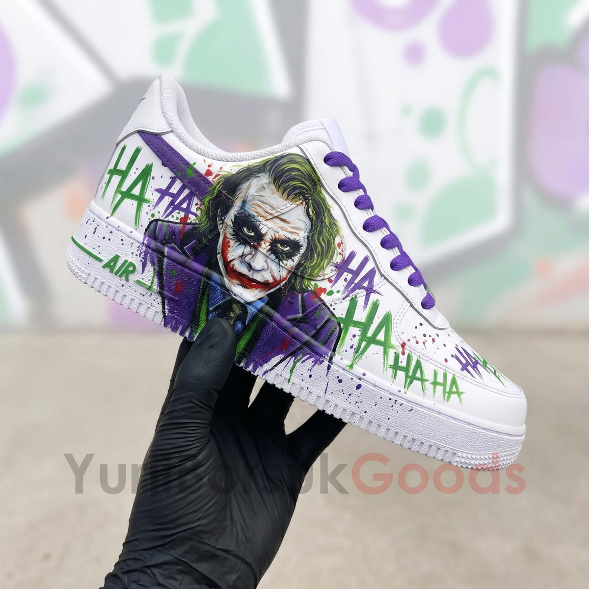 Hand Painted HAHAHA Graffiti AF1 Shoes, Purple Laces Blood Drip Splatter Art, Custom AF1 Sneakers, Birthday Gift for Him