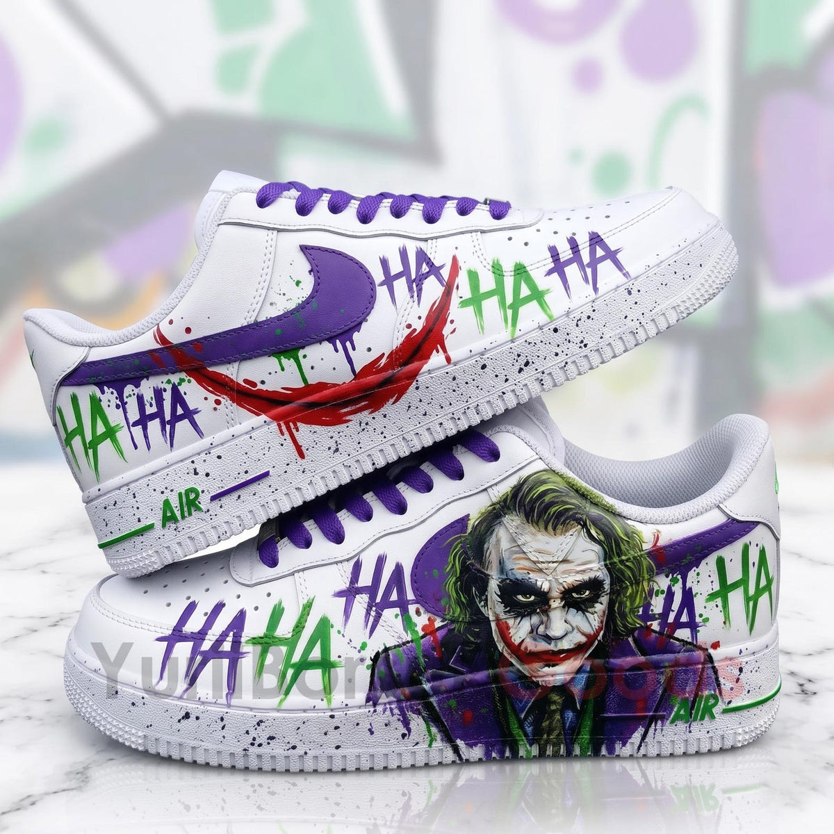Hand Painted HAHAHA Graffiti AF1 Shoes, Purple Laces Blood Drip Splatter Art, Custom AF1 Sneakers, Birthday Gift for Him