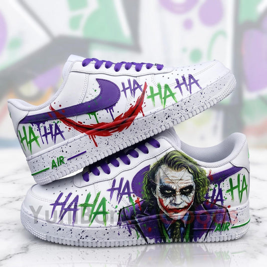 Hand Painted HAHAHA Graffiti AF1 Shoes, Purple Laces Blood Drip Splatter Art, Custom AF1 Sneakers, Birthday Gift for Him