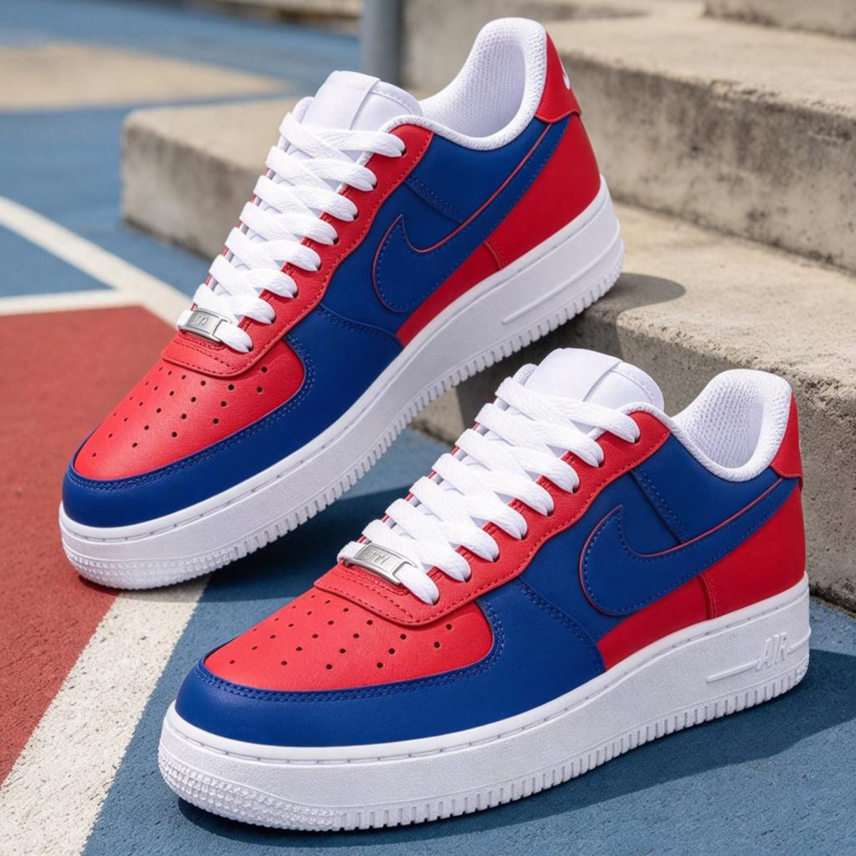 Custom Air Force 1,Red&Blue Block  Hand Painted Sneaker,Personalized AF1 Gift For Birthday Graduation Holiday