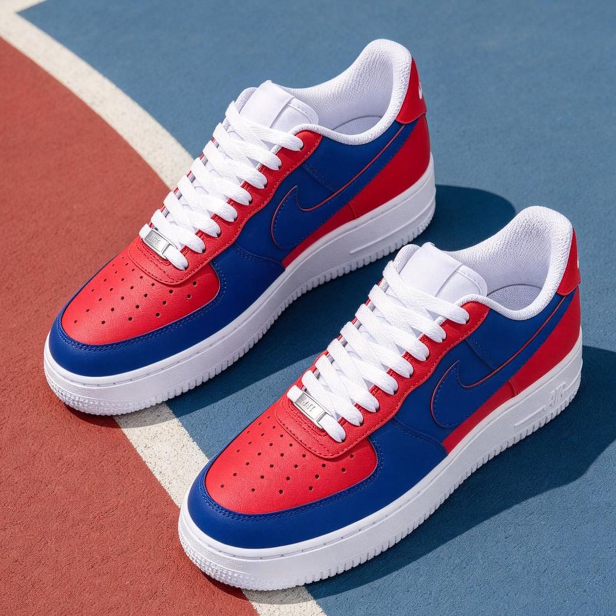 Custom Air Force 1,Red&Blue Block  Hand Painted Sneaker,Personalized AF1 Gift For Birthday Graduation Holiday