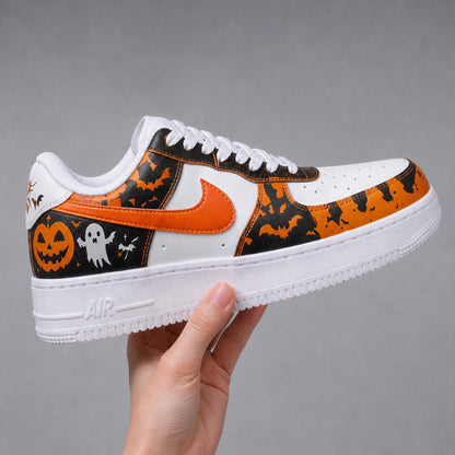 Custom Hand Painted Halloween Sneakers, Spooky Pumpkin Ghost Skeleton AF1, Witch Frankenstein Shoes, Personalized Horror Gift Men Women