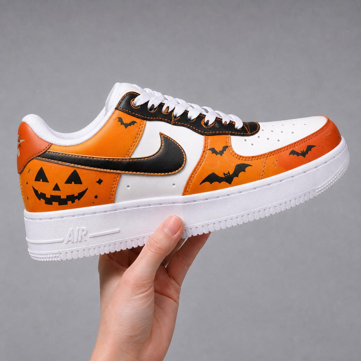 Custom Hand Painted Halloween Sneakers, Spooky Pumpkin Ghost Skeleton AF1, Witch Frankenstein Shoes, Personalized Horror Gift Men Women